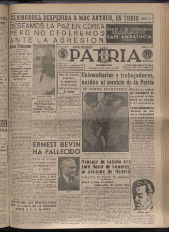'Patria : diario de Falange Española Tradicionalista y de las J.O.N.S.' - Año XVI Número 4753 - 1951 abril 15