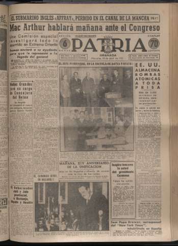 'Patria : diario de Falange Española Tradicionalista y de las J.O.N.S.' - Año XVI Número 4755 - 1951 abril 18