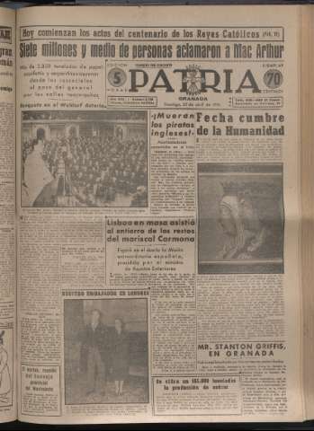 'Patria : diario de Falange Española Tradicionalista y de las J.O.N.S.' - Año XVI Número 4759 - 1951 abril 22