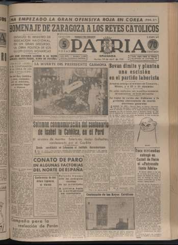 'Patria : diario de Falange Española Tradicionalista y de las J.O.N.S.' - Año XVI Número 4760 - 1951 abril 24