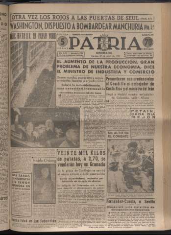 'Patria : diario de Falange Española Tradicionalista y de las J.O.N.S.' - Año XVI Número 4763 - 1951 abril 27