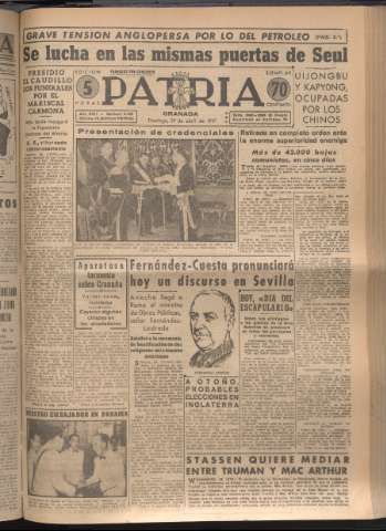 'Patria : diario de Falange Española Tradicionalista y de las J.O.N.S.' - Año XVI Número 4765 - 1951 abril 29