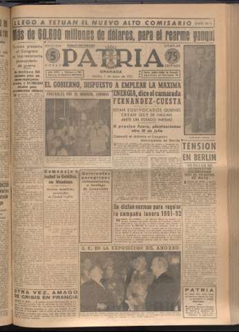 'Patria : diario de Falange Española Tradicionalista y de las J.O.N.S.' - Año XVI Número 4766 - 1951 mayo 1