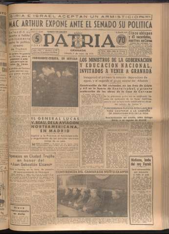 'Patria : diario de Falange Española Tradicionalista y de las J.O.N.S.' - Año XVI Número 4770 - 1951 mayo 5