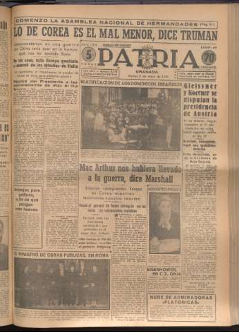 'Patria : diario de Falange Española Tradicionalista y de las J.O.N.S.' - Año XVI Número 4772 - 1951 mayo 8