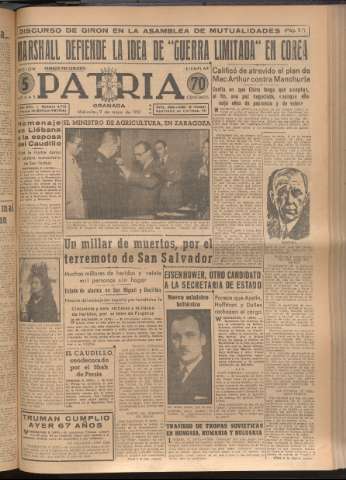 'Patria : diario de Falange Española Tradicionalista y de las J.O.N.S.' - Año XVI Número 4773 - 1951 mayo 9