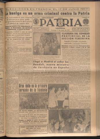 'Patria : diario de Falange Española Tradicionalista y de las J.O.N.S.' - Año XVI Número 4777 - 1951 mayo 13