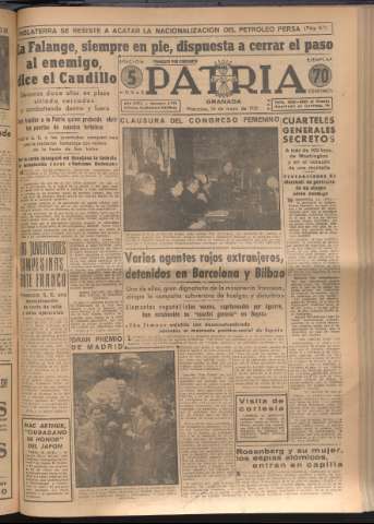'Patria : diario de Falange Española Tradicionalista y de las J.O.N.S.' - Año XVI Número 4779 - 1951 mayo 16