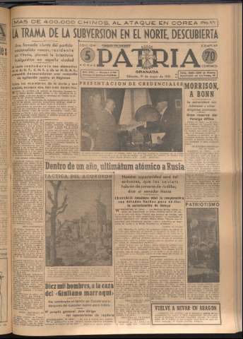 'Patria : diario de Falange Española Tradicionalista y de las J.O.N.S.' - Año XVI Número 4782 - 1951 mayo 19