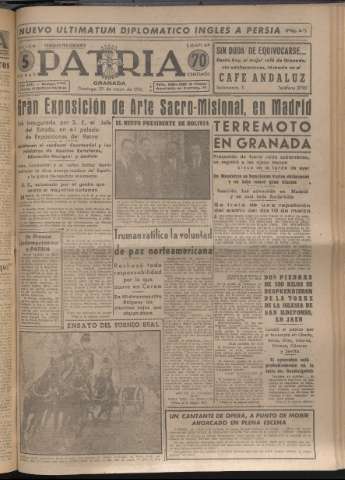 'Patria : diario de Falange Española Tradicionalista y de las J.O.N.S.' - Año XVI Número 4783 - 1951 mayo 20