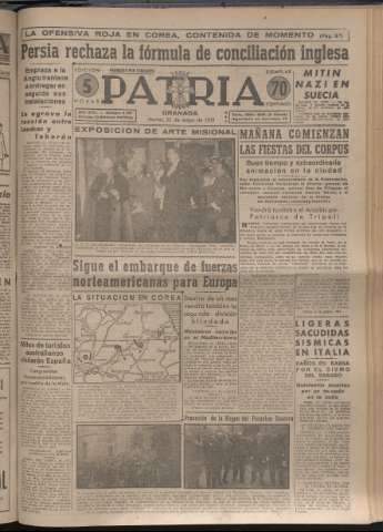 'Patria : diario de Falange Española Tradicionalista y de las J.O.N.S.' - Año XVI Número 4784 - 1951 mayo 22