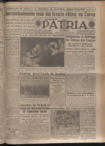 'Patria : diario de Falange Española Tradicionalista y de las J.O.N.S.' - Año XVI Número 4790 - 1951 mayo 29