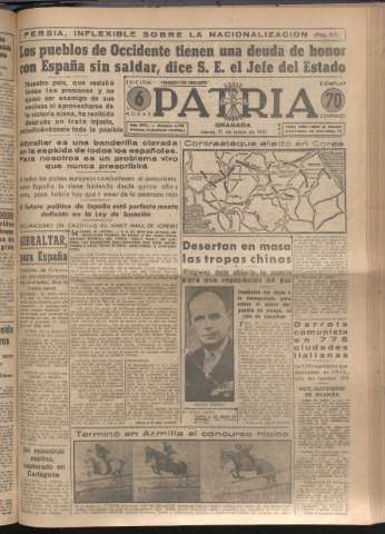 'Patria : diario de Falange Española Tradicionalista y de las J.O.N.S.' - Año XVI Número 4792 - 1951 mayo 31
