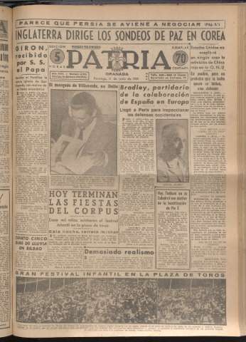 'Patria : diario de Falange Española Tradicionalista y de las J.O.N.S.' - Año XVI Número 4795 - 1951 junio 3