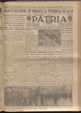 'Patria : diario de Falange Española Tradicionalista y de las J.O.N.S.' - Año XVI Número 4796 - 1951 junio 5