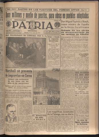 'Patria : diario de Falange Española Tradicionalista y de las J.O.N.S.' - Año XVI Número 4800 - 1951 junio 9