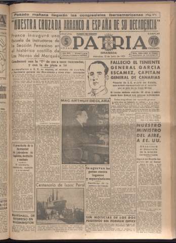 'Patria : diario de Falange Española Tradicionalista y de las J.O.N.S.' - Año XVI Número 4803 - 1951 junio 13