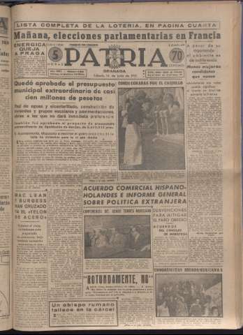 'Patria : diario de Falange Española Tradicionalista y de las J.O.N.S.' - Año XVI Número 4806 - 1951 junio 16