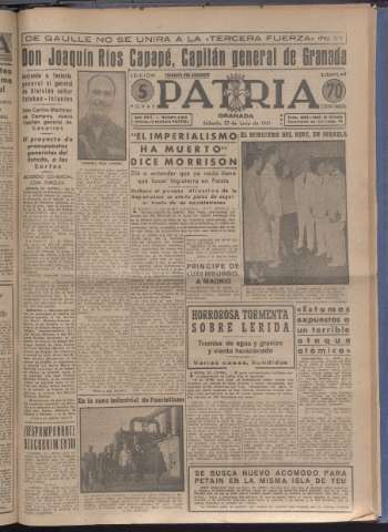 'Patria : diario de Falange Española Tradicionalista y de las J.O.N.S.' - Año XVI Número 4812 - 1951 junio 23
