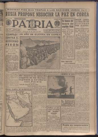 'Patria : diario de Falange Española Tradicionalista y de las J.O.N.S.' - Año XVI Número 4813 - 1951 junio 24