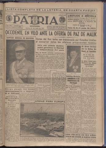 'Patria : diario de Falange Española Tradicionalista y de las J.O.N.S.' - Año XVI Número 4814 - 1951 junio 26