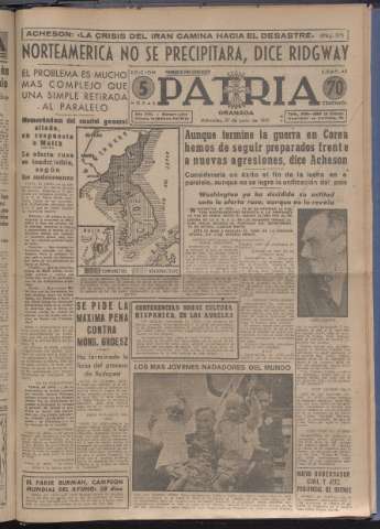 'Patria : diario de Falange Española Tradicionalista y de las J.O.N.S.' - Año XVI Número 4815 - 1951 junio 27