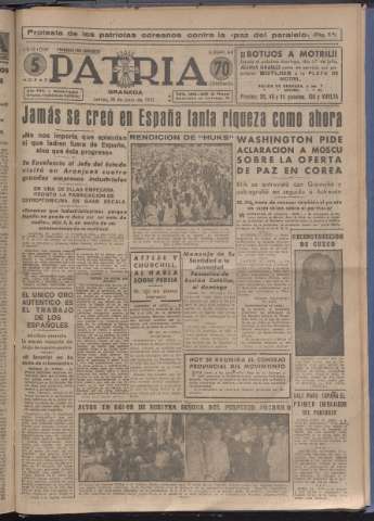 'Patria : diario de Falange Española Tradicionalista y de las J.O.N.S.' - Año XVI Número 4816 - 1951 junio 28