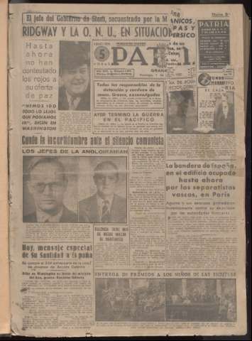'Patria : diario de Falange Española Tradicionalista y de las J.O.N.S.' - Año XVI Número 4819 - 1951 julio 1