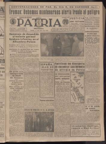 'Patria : diario de Falange Española Tradicionalista y de las J.O.N.S.' - Año XVI Número 4822 - 1951 julio 5