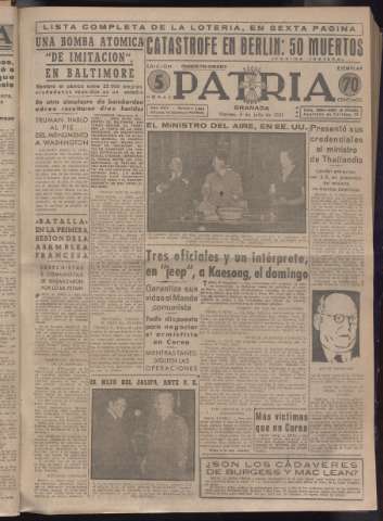 'Patria : diario de Falange Española Tradicionalista y de las J.O.N.S.' - Año XVI Número 4823 - 1951 julio 6