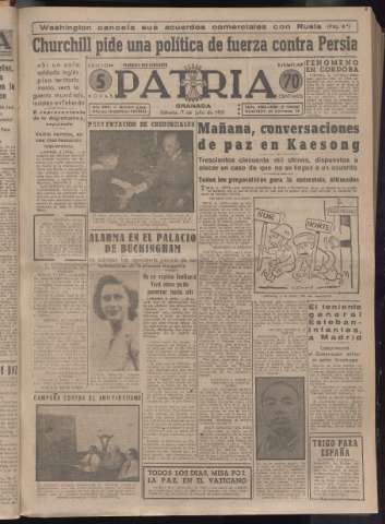 'Patria : diario de Falange Española Tradicionalista y de las J.O.N.S.' - Año XVI Número 4824 - 1951 julio 7