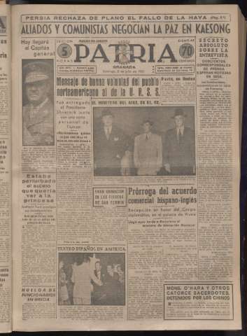 'Patria : diario de Falange Española Tradicionalista y de las J.O.N.S.' - Año XVI Número 4825 - 1951 julio 8