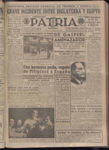 'Patria : diario de Falange Española Tradicionalista y de las J.O.N.S.' - Año XVI Número 4828 - 1951 julio 12