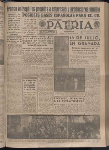 'Patria : diario de Falange Española Tradicionalista y de las J.O.N.S.' - Año XVI Número 4834 - 1951 julio 19