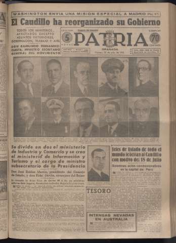 'Patria : diario de Falange Española Tradicionalista y de las J.O.N.S.' - Año XVI Número 4834 - 1951 julio 20