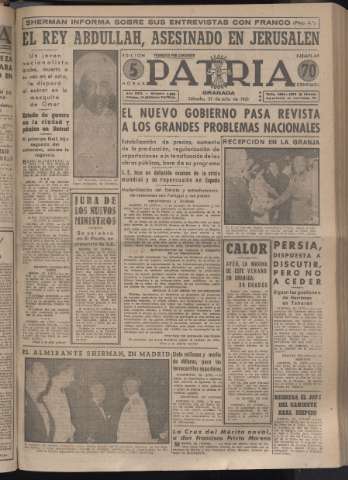 'Patria : diario de Falange Española Tradicionalista y de las J.O.N.S.' - Año XVI Número 4835 - 1951 julio 21
