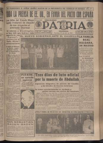 'Patria : diario de Falange Española Tradicionalista y de las J.O.N.S.' - Año XVI Número 4836 - 1951 julio 22
