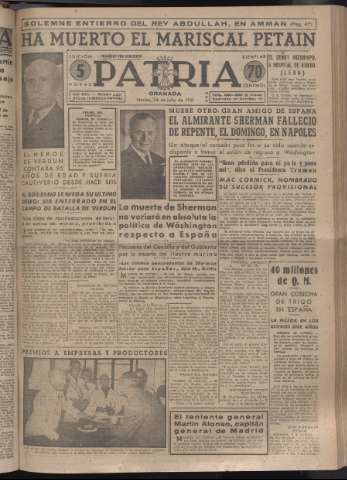'Patria : diario de Falange Española Tradicionalista y de las J.O.N.S.' - Año XVI Número 4837 - 1951 julio 24
