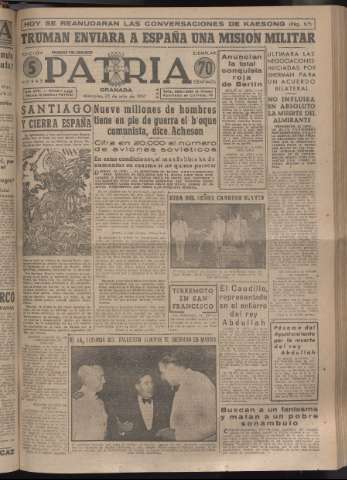 'Patria : diario de Falange Española Tradicionalista y de las J.O.N.S.' - Año XVI Número 4838 - 1951 julio 25
