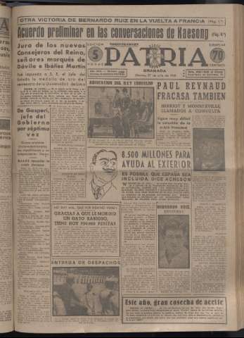 'Patria : diario de Falange Española Tradicionalista y de las J.O.N.S.' - Año XVI Número 4840 - 1951 julio 27