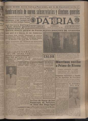 'Patria : diario de Falange Española Tradicionalista y de las J.O.N.S.' - Año XVI Número 4841 - 1951 julio 28