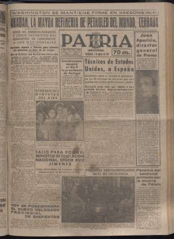 'Patria : diario de Falange Española Tradicionalista y de las J.O.N.S.' - Año XVI Número 4844 - 1951 agosto 1
