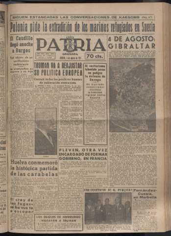 'Patria : diario de Falange Española Tradicionalista y de las J.O.N.S.' - Año XVI Número 4847 - 1951 agosto 4