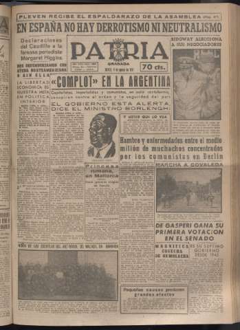 'Patria : diario de Falange Española Tradicionalista y de las J.O.N.S.' - Año XVI Número 4851 - 1951 agosto 9