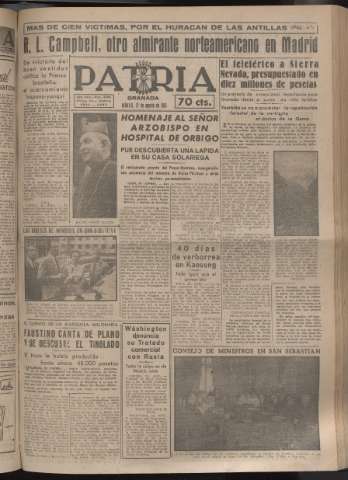 'Patria : diario de Falange Española Tradicionalista y de las J.O.N.S.' - Año XVI Número 4860 - 1951 agosto 21
