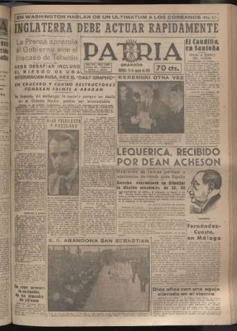 'Patria : diario de Falange Española Tradicionalista y de las J.O.N.S.' - Año XVI Número 4864 - 1951 agosto 25