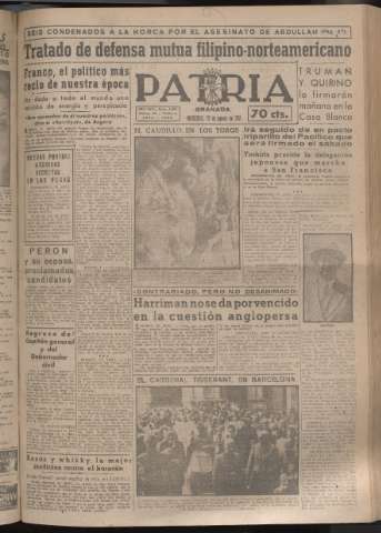 'Patria : diario de Falange Española Tradicionalista y de las J.O.N.S.' - Año XVI Número 4887 - 1951 agosto 29