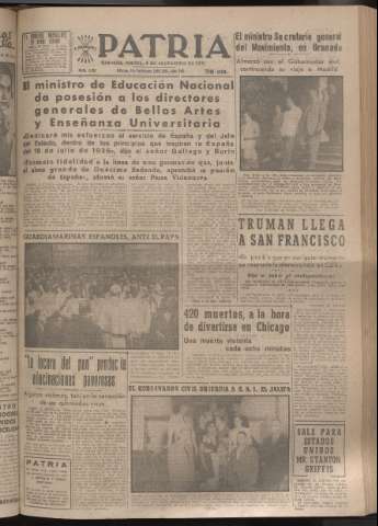 'Patria : diario de Falange Española Tradicionalista y de las J.O.N.S.' - Año XVI Número 4892 - 1951 septiembre 4