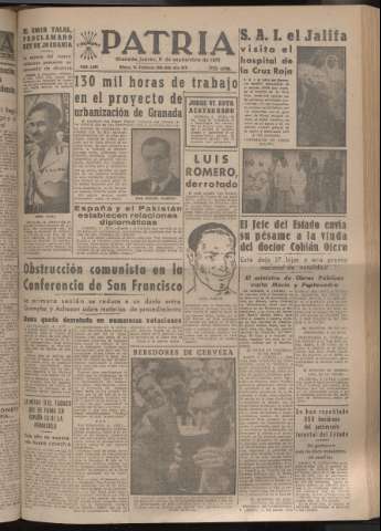 'Patria : diario de Falange Española Tradicionalista y de las J.O.N.S.' - Año XVI Número 4894 - 1951 septiembre 6