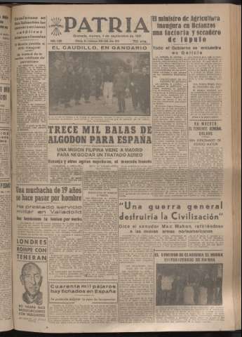 'Patria : diario de Falange Española Tradicionalista y de las J.O.N.S.' - Año XVI Número 4895 - 1951 septiembre 7